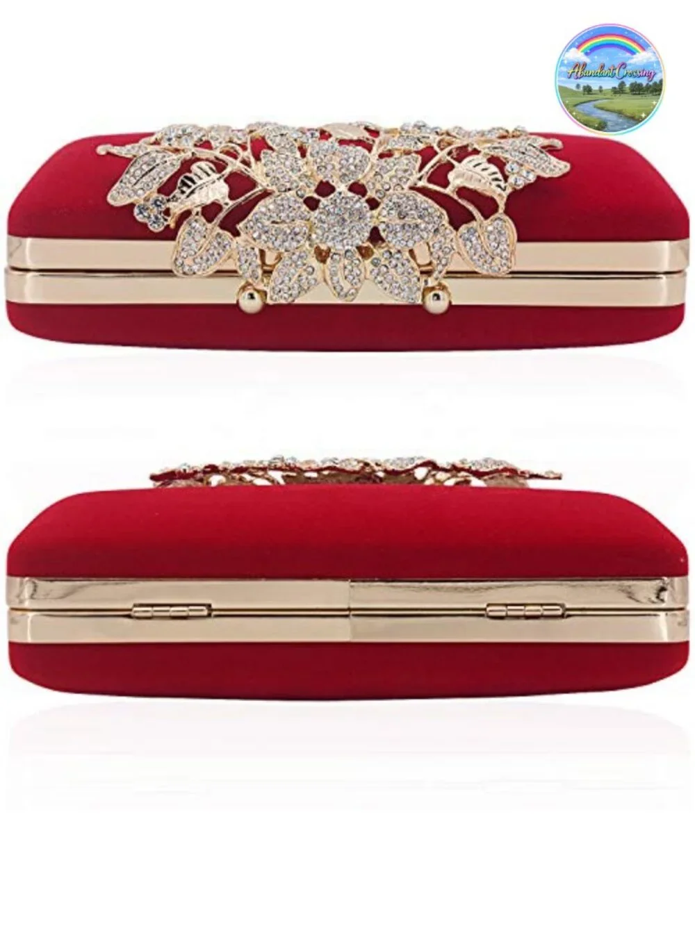 Velvet Evening Clutch with Flower Closure Rhinestone Crystal Bag